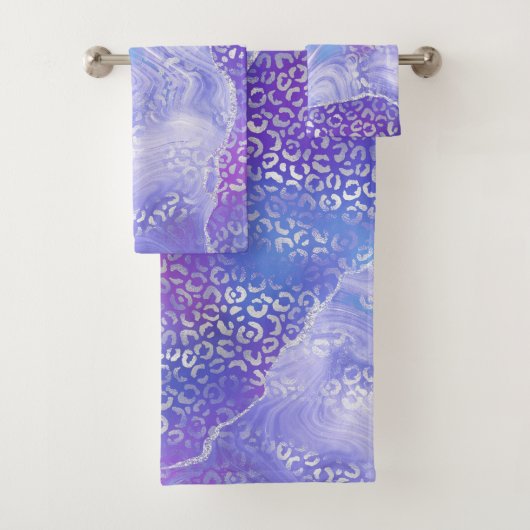 Agate Geode Leopard Print Purple and Silver バスタオルセット (インサイチュ)