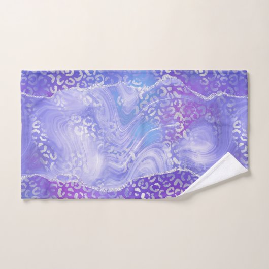 Agate Geode Leopard Print Purple and Silver バスタオルセット (ハンドタオル)