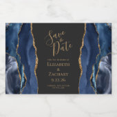 Agate Geode Navy Blue金ゴールドダークセーブ スパークリングワインラベル (シングルラベル)