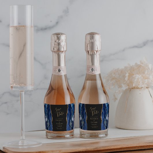 Agate Geode Navy Blue金ゴールドダークセーブ スパークリングワインラベル