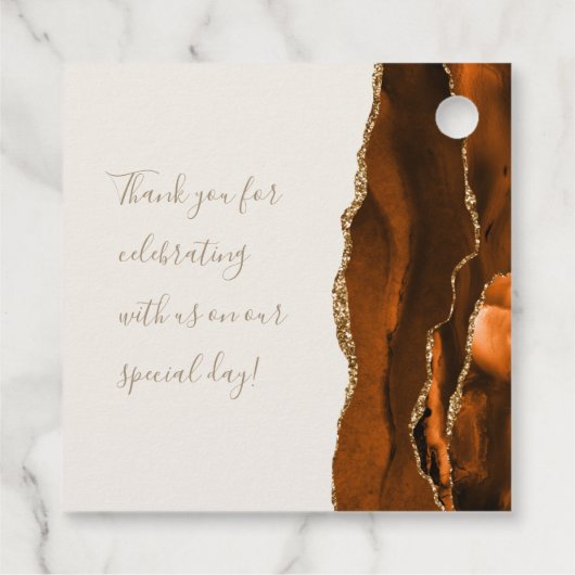 Agate Geode Script Burnt Orange Gold Ivory Wedding フェイバータグ (裏面)