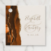 Agate Geode Script Burnt Orange Gold Ivory Wedding フェイバータグ (正面)