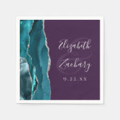 Agate Geode Script Teal Silver Purple Wedding スタンダードカクテルナプキン (正面)