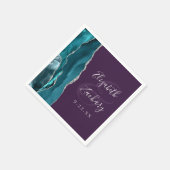 Agate Geode Script Teal Silver Purple Wedding スタンダードカクテルナプキン (角)