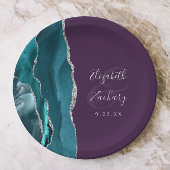Agate Geode Silver Script Purple Wedding ペーパープレート