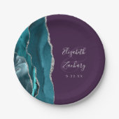 Agate Geode Silver Script Purple Wedding ペーパープレート (正面)