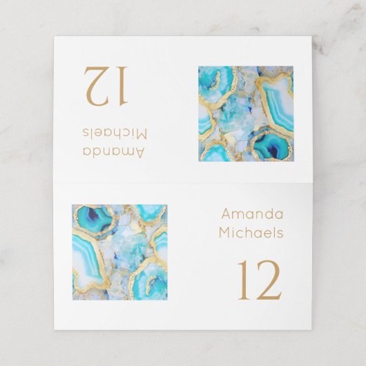 Agate gold Luxurious coastal Wedding  プレイスカード (外部開封)