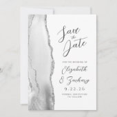 Agate Grayホワイトシルバーモダンスクリプ結婚ト セーブザデート (正面)