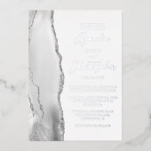 Agate Gray Silver Script Wedding 箔招待状 (正面)