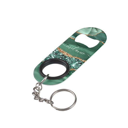 Agate Green金ゴールドあなたの名前キーチェーンボトルオープナー キーホルダー栓抜き (裏面アングル)