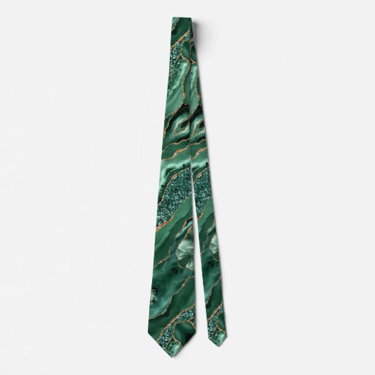 Agate Green Gold Glitter Marble Emerald Neck Tie ネクタイ (正面)