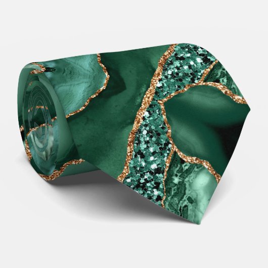 Agate Green Gold Glitter Marble Emerald Neck Tie ネクタイ (ロール)