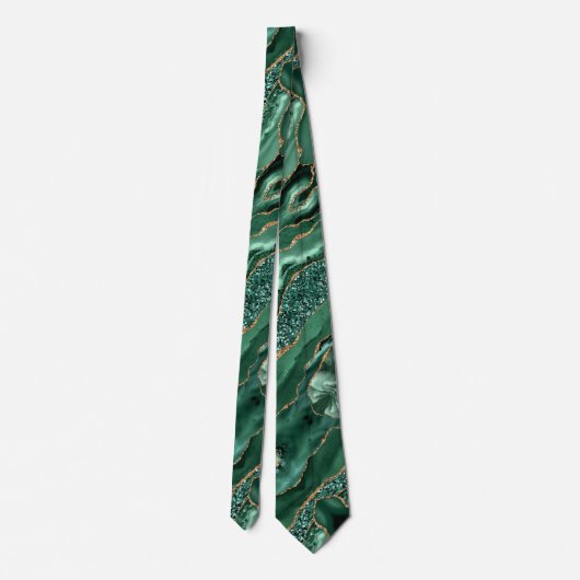 Agate Green Gold Glitter Marble Emerald Neck Tie ネクタイ (裏面)