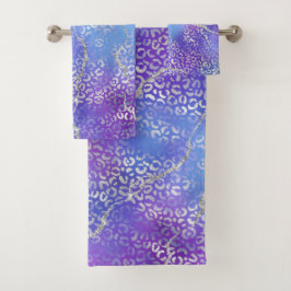 Agate Leopard Print Design in Purple and Silver バスタオルセット