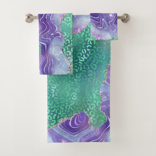 Agate Leopard Print Design Purple and Green バスタオルセット (インサイチュ)