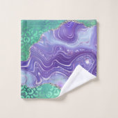 Agate Leopard Print Design Purple and Green バスタオルセット (ウォッシュタオル)