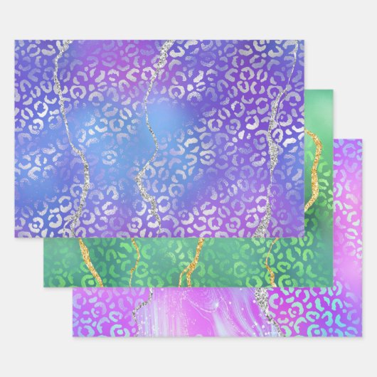 Agate Leopard Print with Glitter and Jewel-Tone ラッピングペーパーシート (セット)