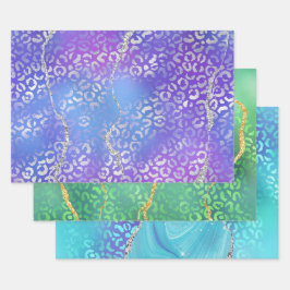 Agate Leopard Print with Glitter and Jewel-Tone ラッピングペーパーシート