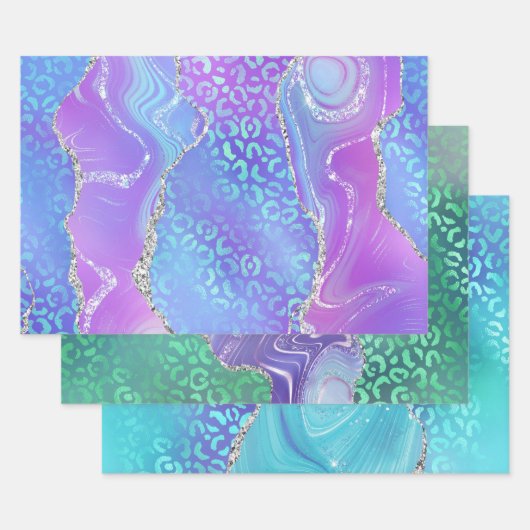 Agate Leopard Print with Glitter and Jewel-Tone ラッピングペーパーシート (セット)