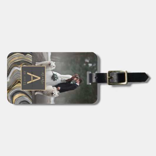 Agate Monogram氏の写真結婚名日付 ラゲッジタグ (正面横)