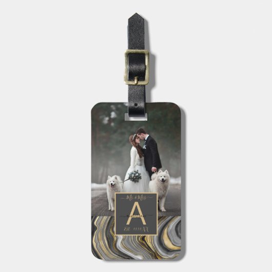 Agate Monogram氏の写真結婚名日付 ラゲッジタグ (正面縦)