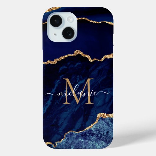 Agate Navy Blue金ゴールドお名前レターiPhoneケース Case-Mate iPhoneケース (裏面)