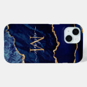 Agate Navy Blue金ゴールドお名前レターiPhoneケース Case-Mate iPhoneケース (裏面 (横))