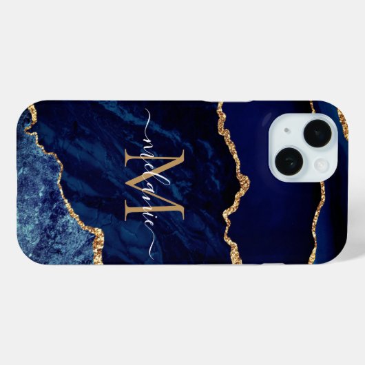 Agate Navy Blue金ゴールドお名前レターiPhoneケース Case-Mate iPhoneケース (裏面 (横))