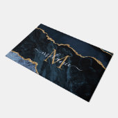 Agate Navy Blue金ゴールドグリッター名Monogram Doormat ドアマット (アングル)