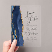 Agate Navy Blue金ゴールドモダンスクリプ結婚ト アクリル招待状 (インサイチュ (ポータブル))