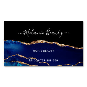 Agate Navy Blue金ゴールドモダンマグネット名刺 マグネット名刺
