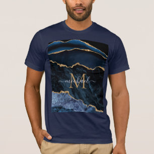 Agate Navy Blue金ゴールドモダンTシャツ – モノグラム Tシャツ