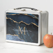Agate Navy Blue金ゴールド名レター金属弁当箱 メタルランチボックス (インサイチュ)