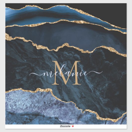 Agate Navy Blue金ゴールド名前をカスタムする文字シール シール (シート)