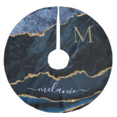 Agate Navy Blue金ゴールド大理石あなたの名前ツリースカート ブラッシュドポリエステルツリースカート (正面)