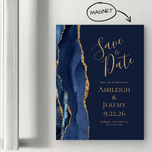 Agate Navy Blue金ゴールド結婚式Save the Date