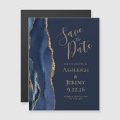 Agate Navy Blue金ゴールド結婚式Save the Date (正面/裏面)