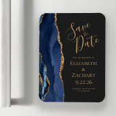 Agate Navy Blue金ゴールドDark Save the Date Magnet マグネット