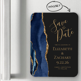 Agate Navy Blue金ゴールドDark Save the Date Magnet マグネット