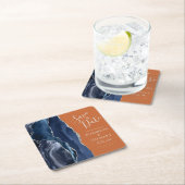 Agate Navy Blue Silver Burnt Orange Save the Date スクエアペーパーコースター (インサイチュ)