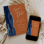 Agate Navy Blue Silver Burnt Orange Save the Date 招待状