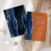Agate Navy Blue Silver Burnt Orange Save the Date 招待状