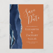 Agate Navy Blue Silver Burnt Orange Save the Date 案内ポストカード (正面)