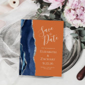 Agate Navy Blue Silver Burnt Orange Save the Date 案内ポストカード