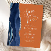 Agate Navy Blue Silver Burnt Orange Save the Date 案内ポストカード