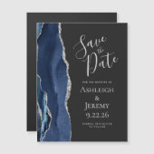 Agate Navy Blue Silver Dark Magnetic日付を保存 (正面/裏面)