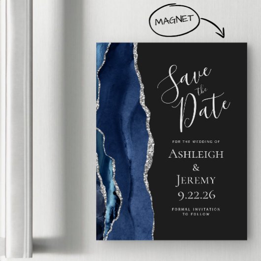 Agate Navy Blue Silver Dark Magnetic日付を保存