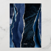 Agate Navy Blue Silver Modern Script Wedding 箔招待状 (裏面)
