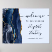Agate Navy Pale Blue Gold Script Wedding Welcome ポスター (正面)