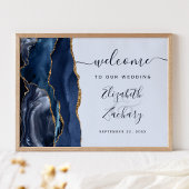 Agate Navy Pale Blue Gold Script Wedding Welcome ポスター